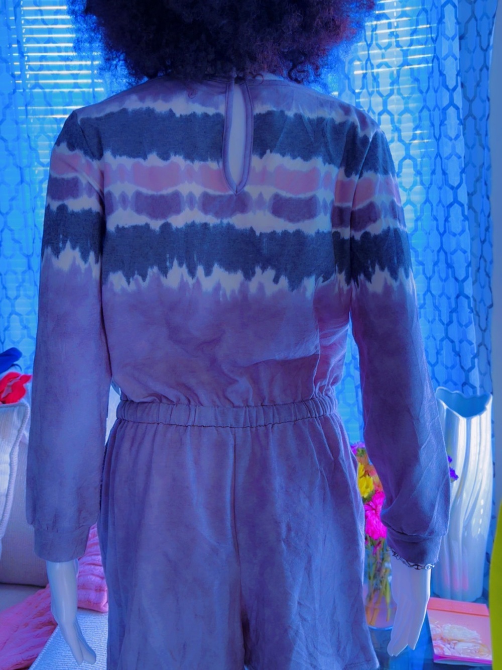 Tie-Dye Long Sleeve Romper with Drawstring Waist - Picture 4 of 4